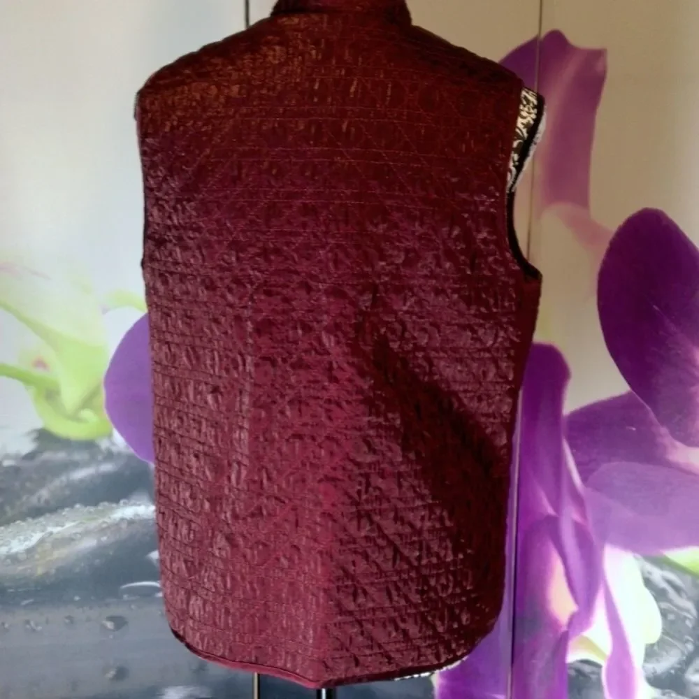 Shimmering Red Chico's Vest Size 2 with Two Front Pockets. Button Up.